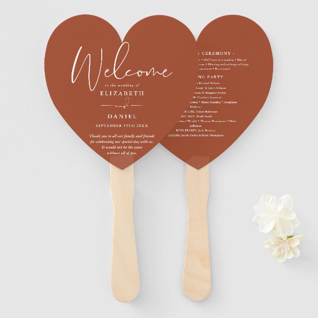 Terracotta Wedding Program Heart Fächer (Vorne und Hinten)