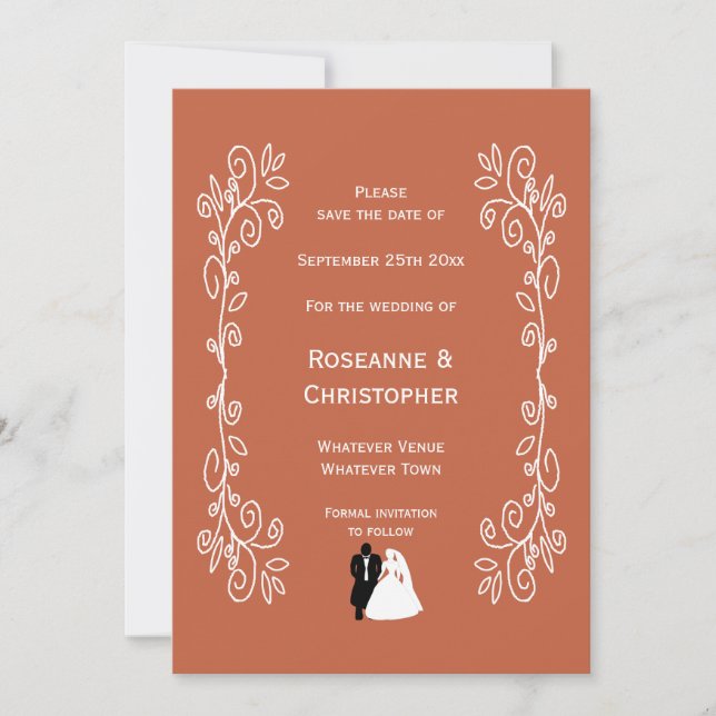 Terracotta Wedding rettet die Datumskartenbräune Save The Date (Vorderseite)