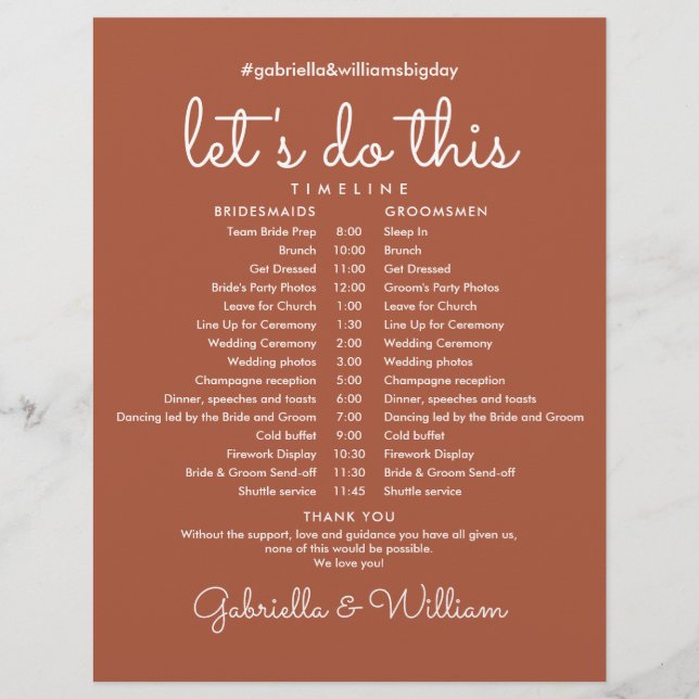 Terracotta Wedding Schedule Timeline (Vorderseite)