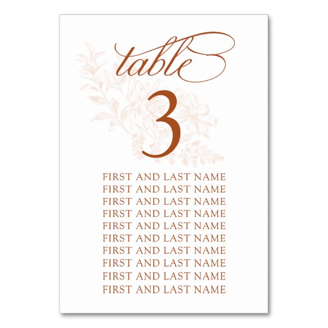 Terracotta Wedding Tischnummer Card (Vorderseite)