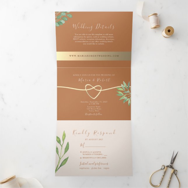 Terracotta Wedding Tri-Fold Einladung (Innenseite)