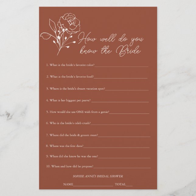Terracotta Wer das Bride Brautparty Game kennt (Vorderseite)