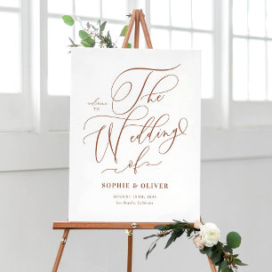 Terracotta Whimsical Calligraphy Wedding Willkomme Poster
