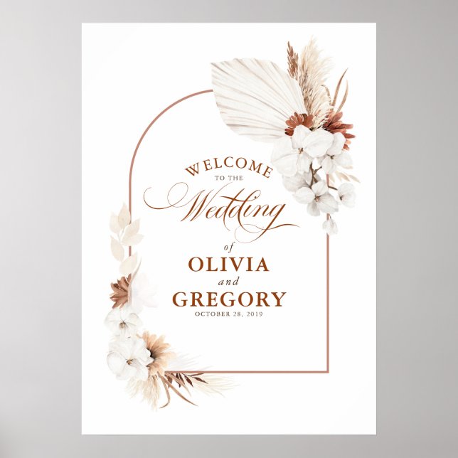 Terracotta White Blume Boho Wedding Willkommenszei Poster (Vorne)