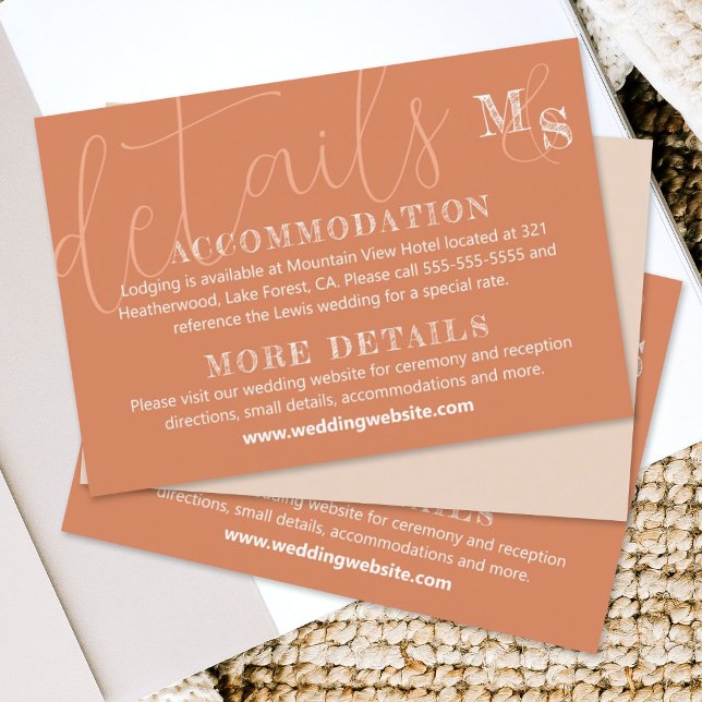 Terracotta White Calligraphy Wedding RSVP Card Begleitkarte (natural sienna beige terracotta rust wedding details enclosure card elegant script calligraphy)