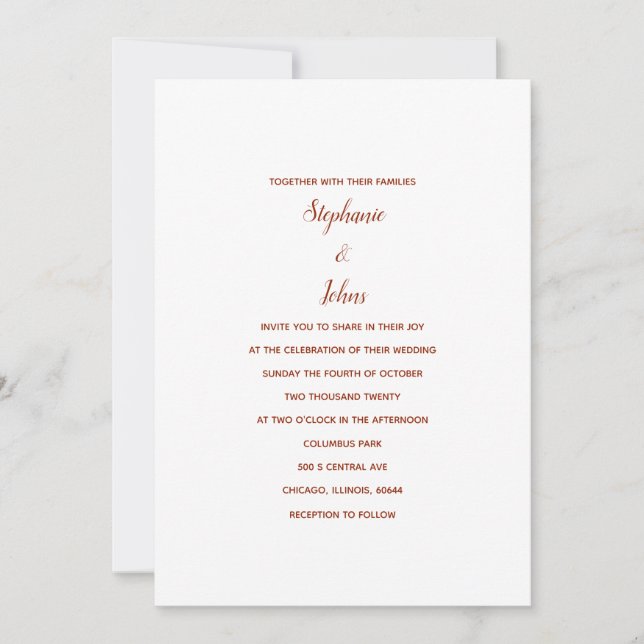 Terracotta White Classic Minimal 2024 Hochzeit Einladung (Vorderseite)