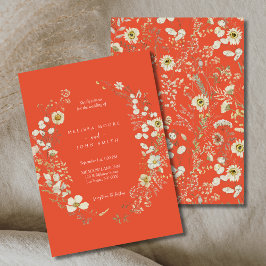Terracotta White Flora Wildblume Boho Hochzeit Einladung