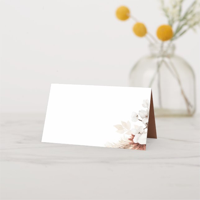 Terracotta White Floral Pampas Grass Wedding Platzkarte (Vorderseite)