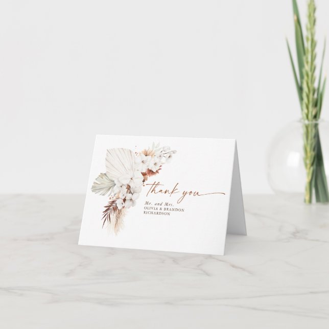Terracotta White Floral Wedding Vielen Dank Dankeskarte (Vorderseite)