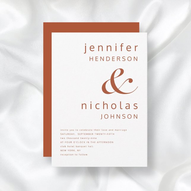 Terracotta & White Modern Typografy Wedding Einladung (Front / Terracotta & White Modern Typography Wedding Invitation)