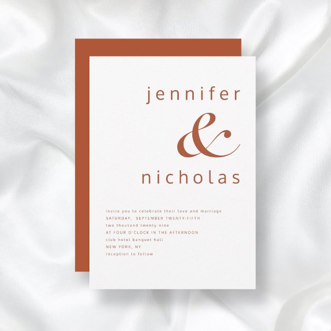 Terracotta & White Modern Typografy Wedding Einladung (Front / Terracotta & White Modern Typography Wedding Invitation)