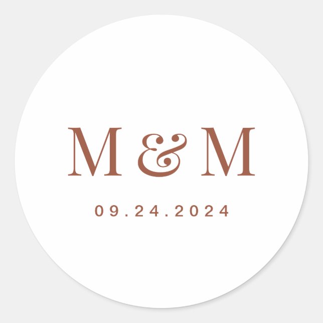 Terracotta & White Monogram Typography Wedding Runder Aufkleber (Vorderseite)
