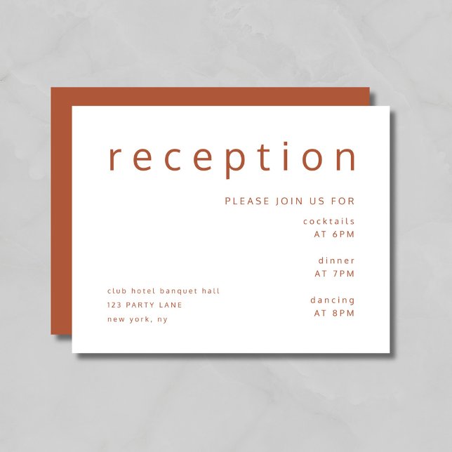 Terracotta & White Typografy Hochzeitsempfang Begleitkarte (Terracotta & White Typography Wedding Reception Enclosure Card)