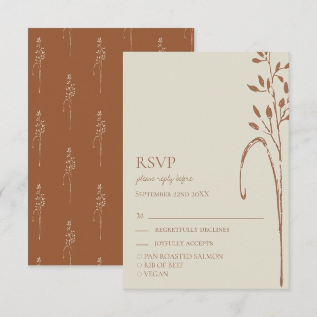 Terracotta & Wild Grass Earth Tone Wedding RSVP Karte (Vorne/Hinten)