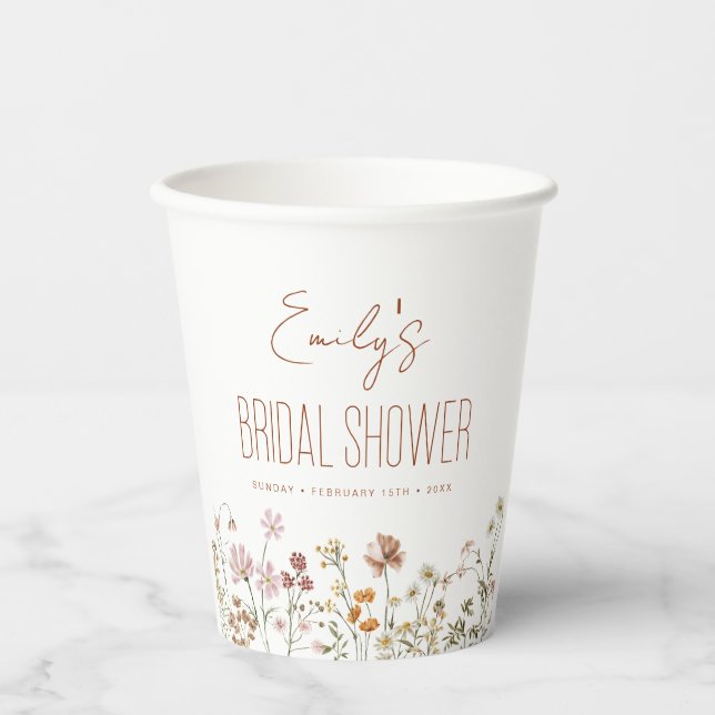 Terracotta Wildblume Boho Brautparty in Bloom Pappbecher (Vorderseite)