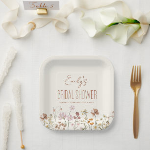 Terracotta Wildblume Boho Brautparty in Bloom Pappteller