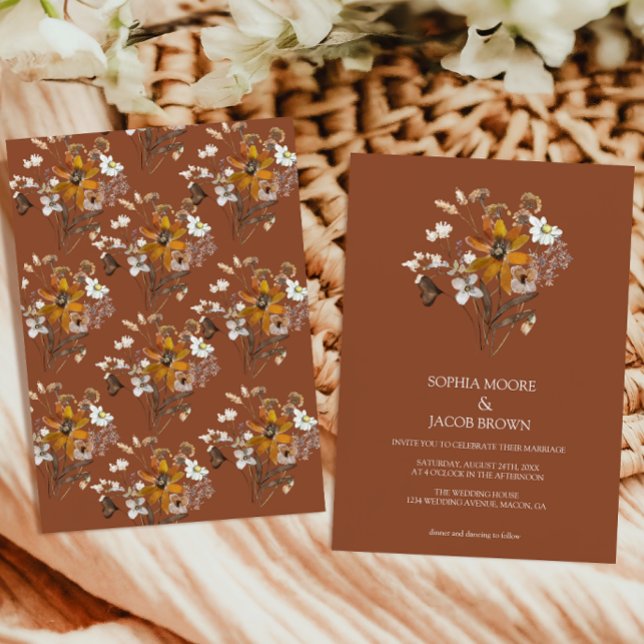 Terracotta Wildblume Boho Hochzeit im Herbst Einladung (Von Creator hochgeladen)