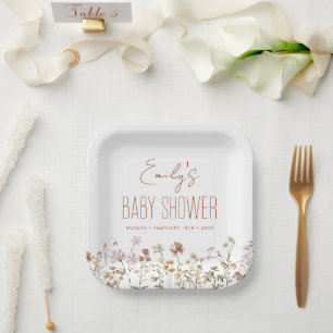Terracotta Wildblume Boho Kinderdusche im Blut Pappteller