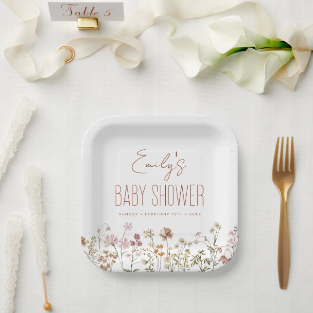 Terracotta Wildblume Boho Kinderdusche im Blut Pappteller (Hochzeit)