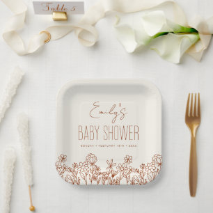 Terracotta Wildblume Boho Kinderdusche im Blut Pappteller