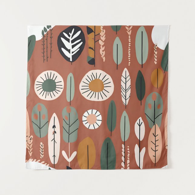 Terracotta Wildblume Boho Rustikale Ekleca Wandteppich (Vorderseite)