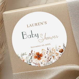 Terracotta-Wildblume Gender Neutral Baby Dusche Runder Aufkleber