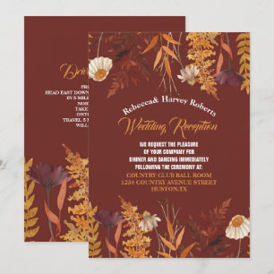 Terracotta Wildblume Herbsthochzeit Empfang Einladung