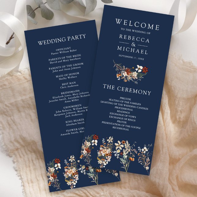 Terracotta Wildblume Navy Blue Wedding Program (Von Creator hochgeladen)