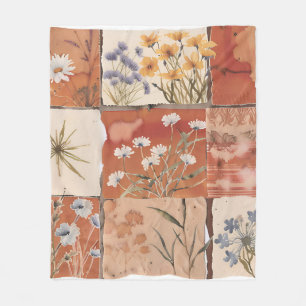 Terracotta Wildblume Patchwork Rustic Boho Spring Fleecedecke
