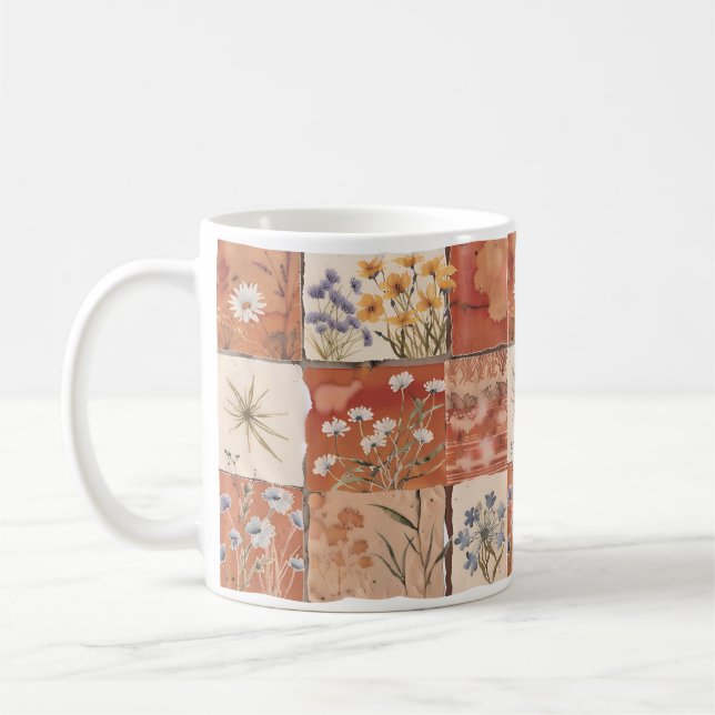 Terracotta Wildblume Patchwork Rustic Boho Spring Kaffeetasse (Links)