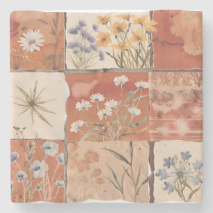 Terracotta Wildblume Patchwork Rustic Boho Spring Steinuntersetzer