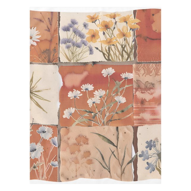 Terracotta Wildblume Patchwork Rustic Boho Spring Tischdecke (Vorderseite)