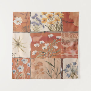 Terracotta Wildblume Patchwork Rustic Boho Spring Wandteppich