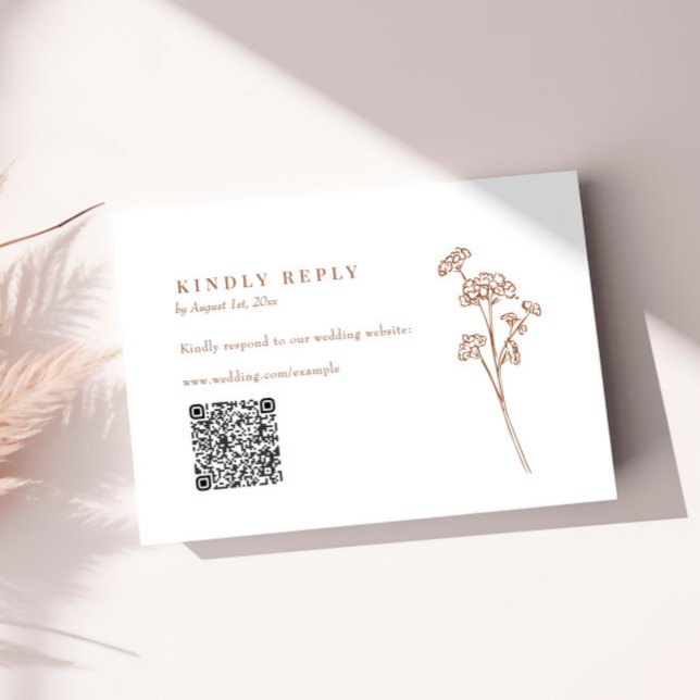 Terracotta Wildblume QR Code Wedding RSVP Karte (Von Creator hochgeladen)