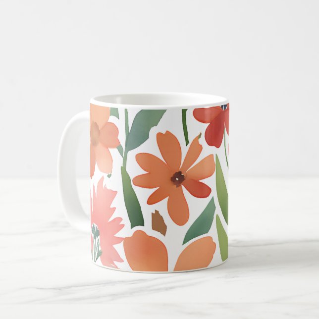 Terracotta Wildblume Rustic Boho Trinkbehälter Kaffeetasse (Vorderseite Links)