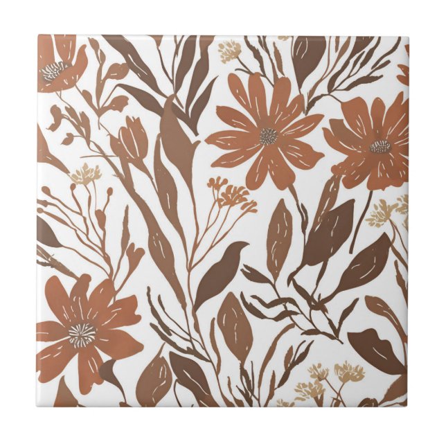Terracotta-Wildblume Rustic Boho Wall Akzent Fliese (Vorderseite)