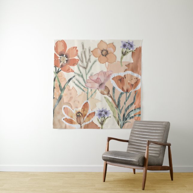 Terracotta-Wildblume Rustic Boho Wall Hängend Wandteppich (Beispiel)