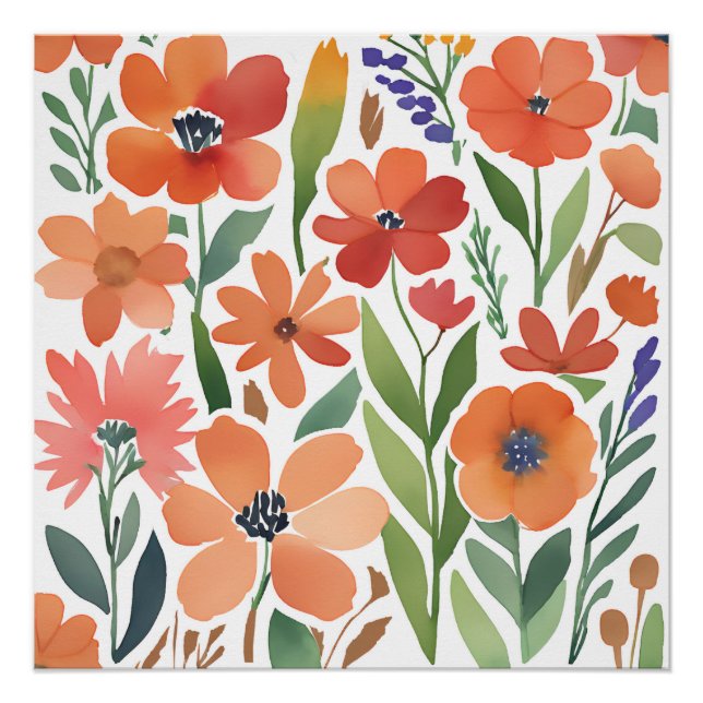 Terracotta Wildblume Rustikal Boho Poster (Vorderseite)
