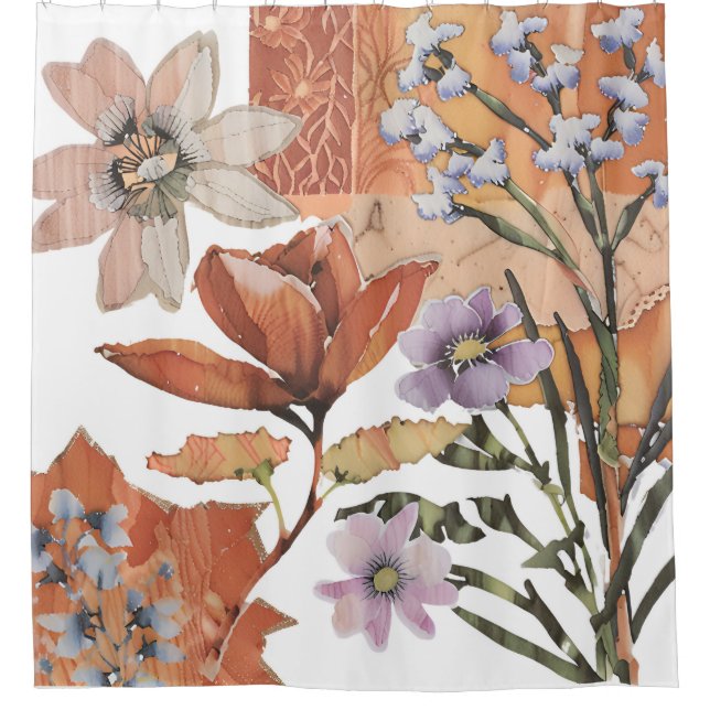 Terracotta Wildblume Rustikales Boho Badezimmer De Duschvorhang (Vorderseite)