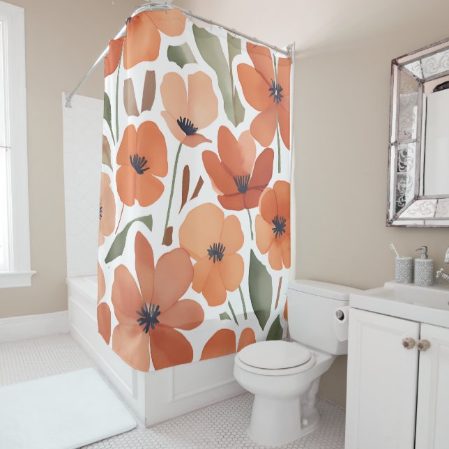 Terracotta Wildblume Rustikales Boho Badezimmer De Duschvorhang (Beispiel)