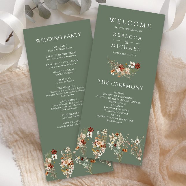 Terracotta Wildblume Sage Green Wedding Program (Von Creator hochgeladen)