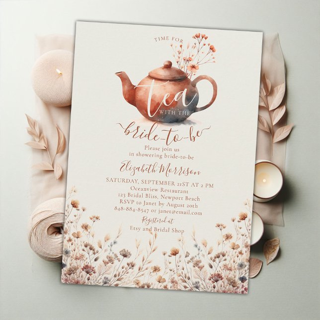 Terracotta-Wildblumen Moderne Bridal Teedusche Einladung (terracotta floral bridal shower tea invitation wildflowers watercolor pattern elegant modern simple )