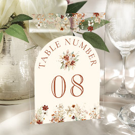 Terracotta Wildflower Cream Acrylic Table Number Acryleinladungen