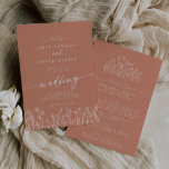 Terracotta Wildflower Front and Back Wedding Einladung<br><div class="desc">Celebrate your love story with this elegant terracotta wildflower wedding invitation, beautifully designed for couples who appreciate timeless romance and natural charm. The muted terracotta backdrop creates a refined, modern feel, while delicate hand-drawn wildflowers add a touch of rustic whimsy. Graceful calligraphy typography completes the design, offering a perfect balance...</div>