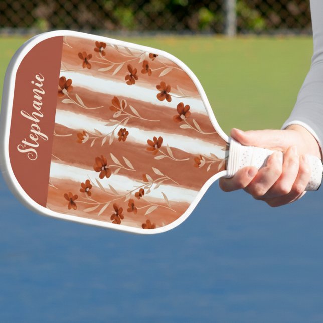 Terracotta Wildflower Mongram Name  Boho Pattern Pickleball Schläger (Von Creator hochgeladen)
