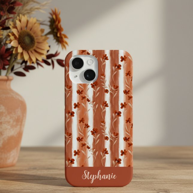 Terracotta Wildflower Monogram Boho  Case-Mate iPhone Hülle (Von Creator hochgeladen)