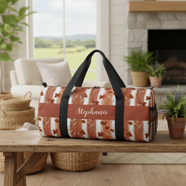 Terracotta Wildflower Monogram Boho Duffle Bag (Von Creator hochgeladen)
