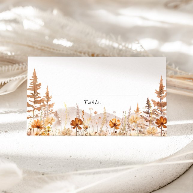 Terracotta Wildflower Mountain Wedding Place Card Platzkarte (Terracotta wildflower wedding place card with mountain, table name tent card for boho reception)