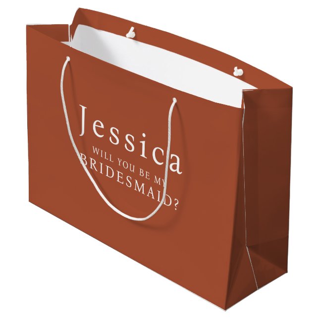 Terracotta Will You Be My Bridesmaid Proposal Große Geschenktüte (Rückseite Schrägansicht)