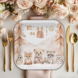 Terracotta Woodland Adventure Awaits Baby Shower Pappteller